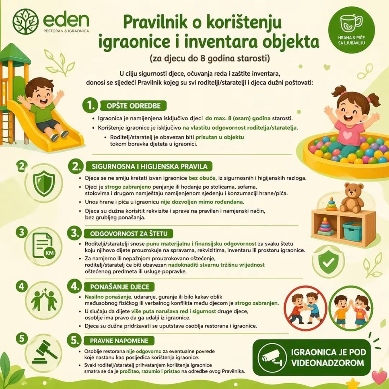 Originalni Edenov pravilnik o korištenju igraonice i inventara objekta; tekst je dostupan u odjeljcima na ovoj stranici.